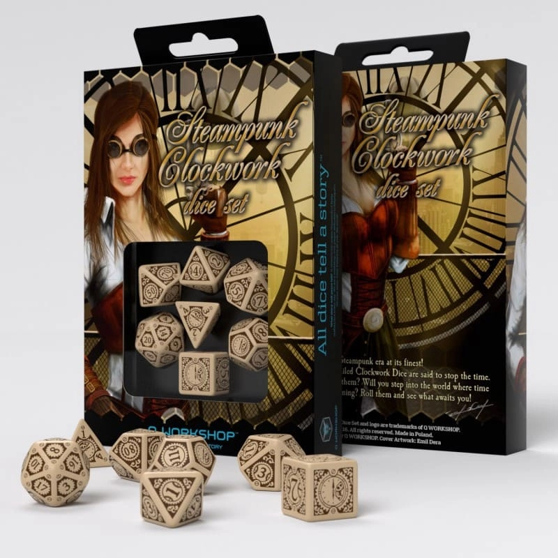 Набор кубиков Steampunk Clockwork Beige & brown Dice Set (7 шт.), бренду Q-Workshop - KUBIX