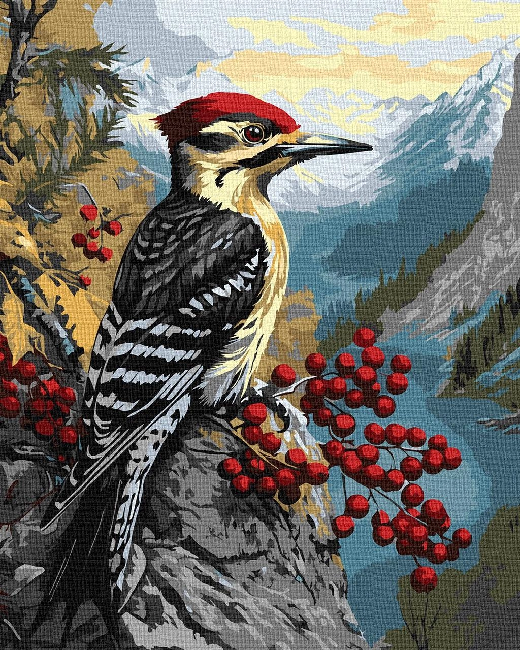 Картина по номерам Дятел і калина (40х50 см), бренду Ідейка - KUBIX