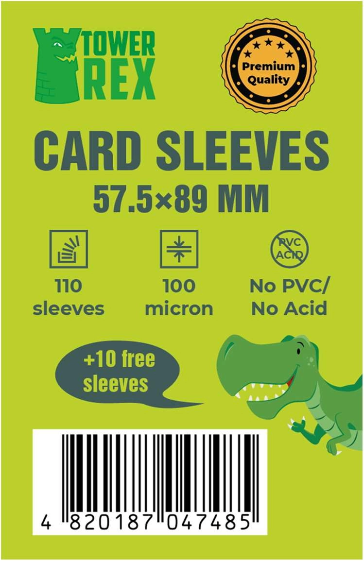 Протекторы 100 микрон (премиум) 57,5*89 (Cards Sleeves 100 micron (premium) 57,5*89), бренду Tower Rex - KUBIX