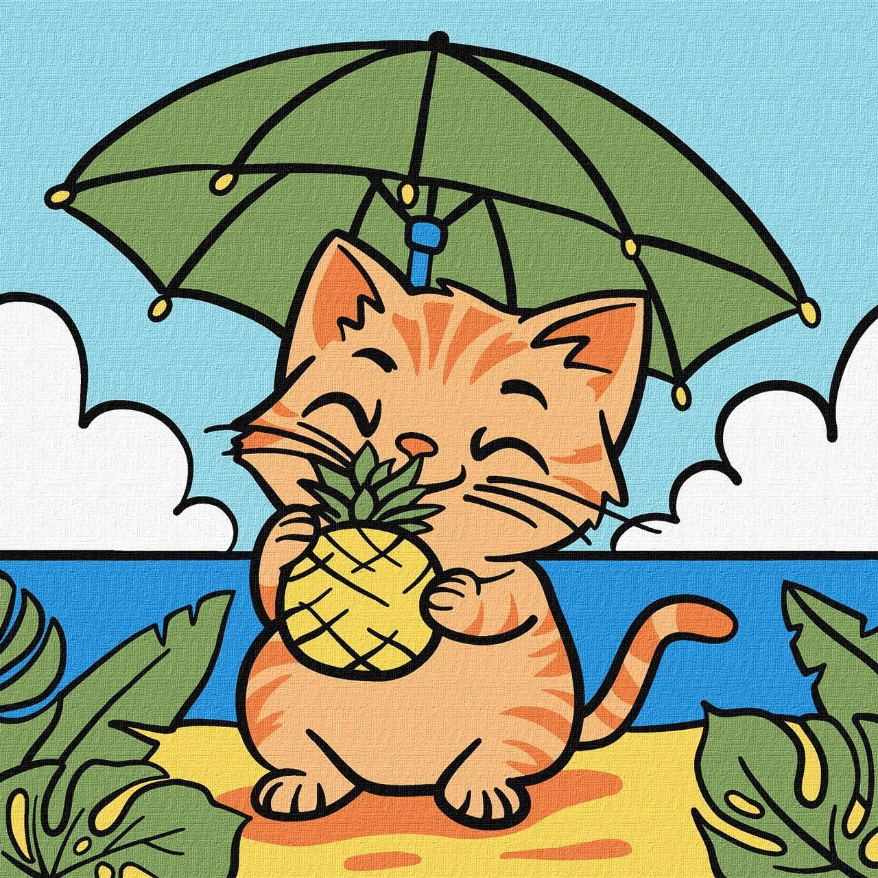 Картина по номерам Котик и ананас (25х25 см), бренду Идейка - KUBIX