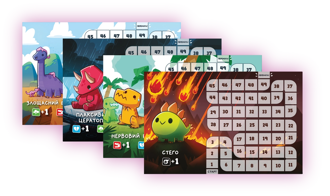 Настольная игра Малые веселые динозавры (Happy Little Dinosaurs), бренду Geekach Games, для 2-4 гравців, час гри < 30мин. - 5 - KUBIX 