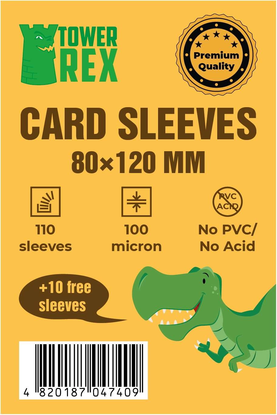 Протектори 100 micron (преміум) 80*120 (Cards Sleeves 100 micron (premium) 80*120), бренду Tower Rex - KUBIX