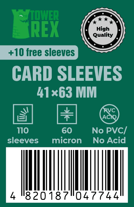 Протекторы 60 микрона 41*63 (Cards Sleeves 60 micron 41*63), бренду Tower Rex - KUBIX