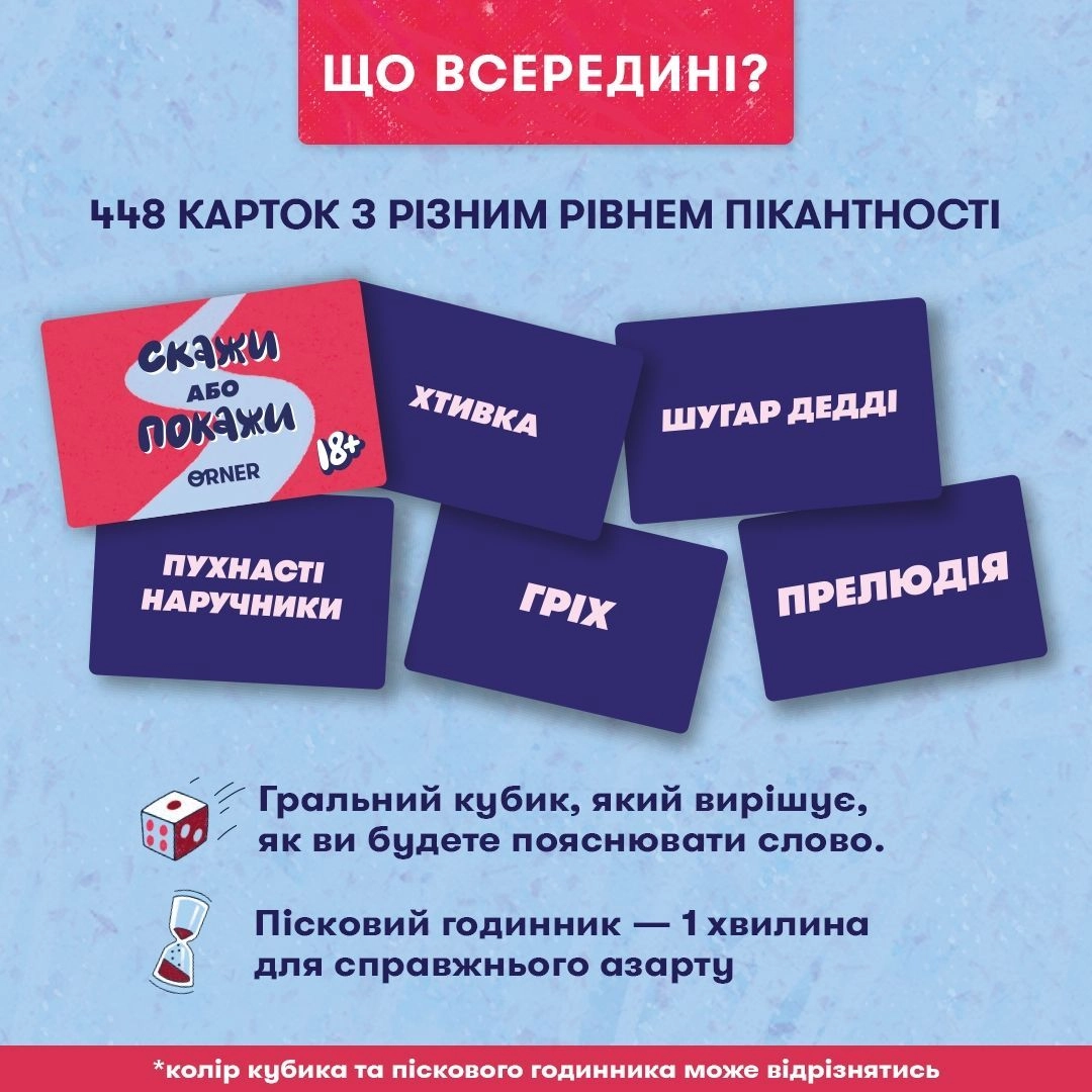 Настольная игра Скажи или покажи 18+, бренду ORNER, для 4-12 гравців, час гри < 30мин. - 4 - KUBIX 