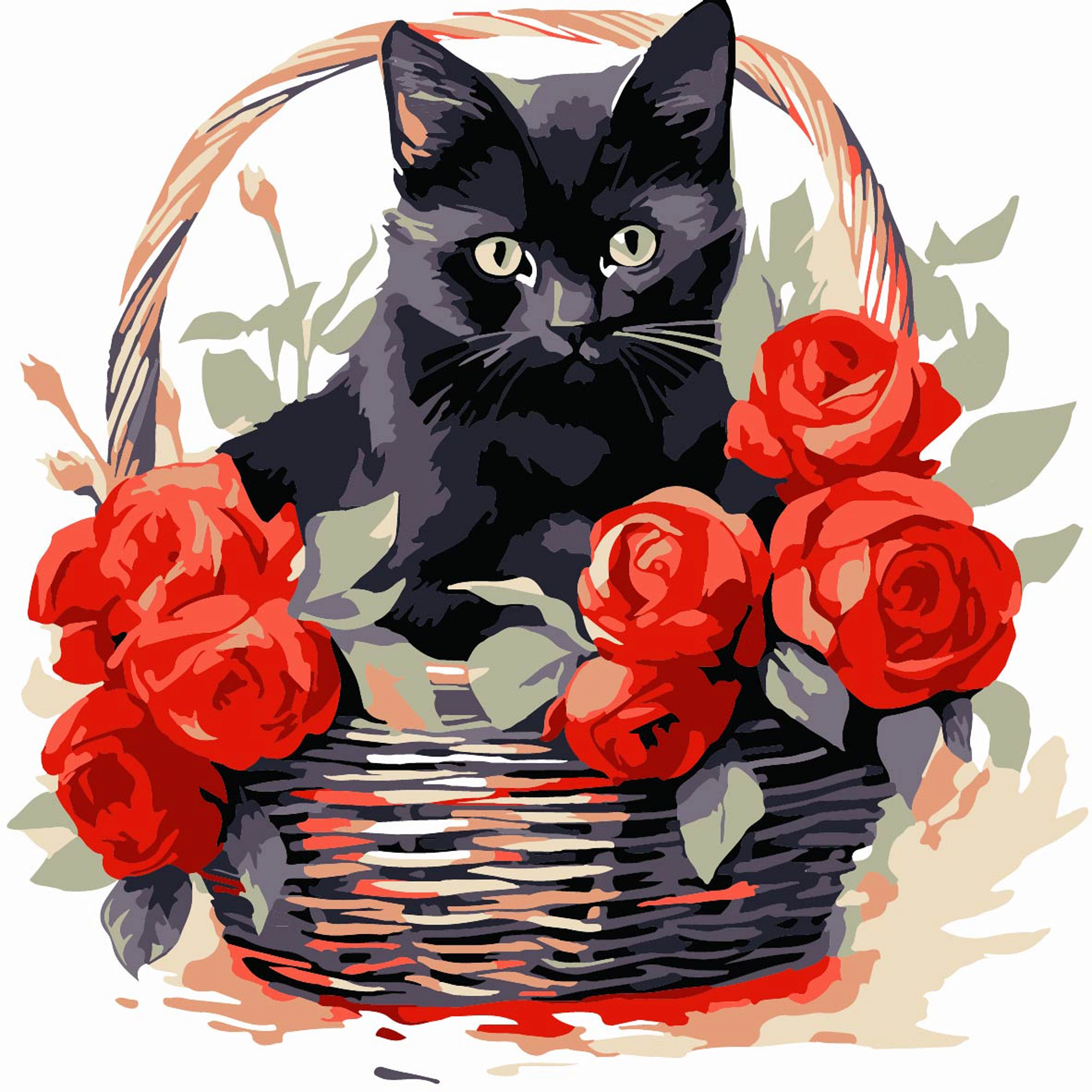 Картина за номерами Чорна кішка з трояндами (20х20 см), бренду Strateg - KUBIX