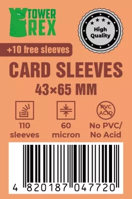 Протекторы 60 микрон 43*65 (Cards Sleeves 60 micron 43*65), бренду Tower Rex - KUBIX