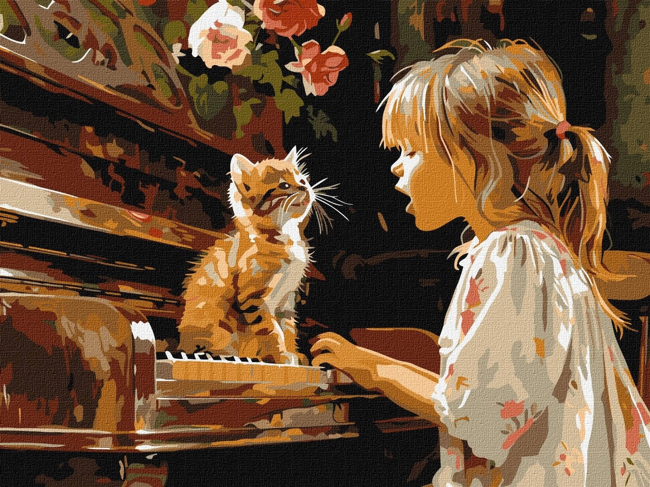 Картина по номерам Девушка с котиком за пианино (30х40 см), бренду Идейка - KUBIX