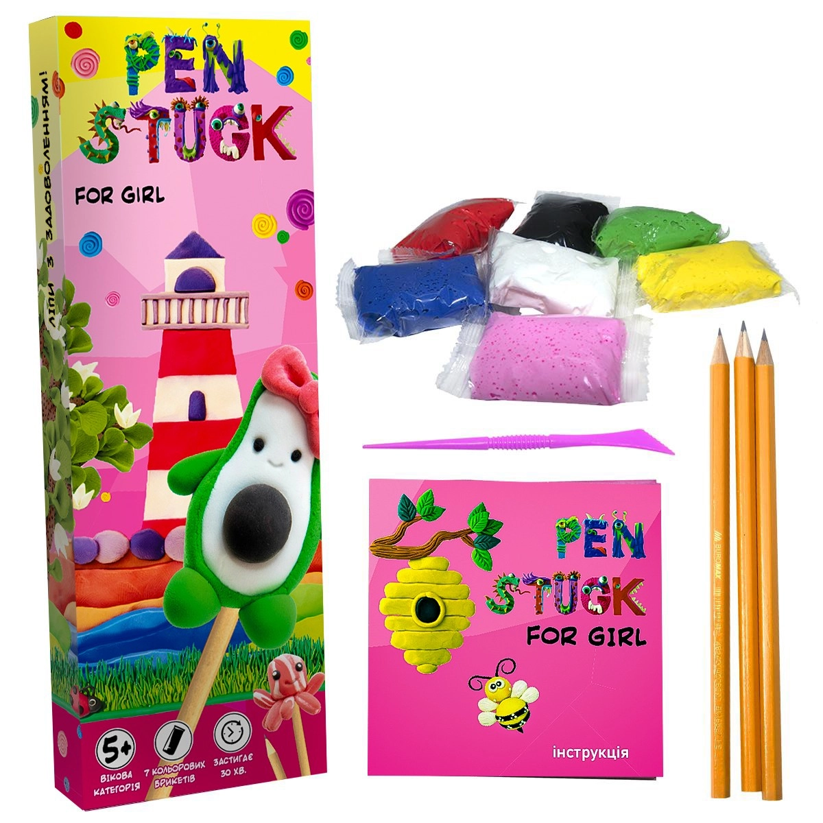 Набір для ліплення Ручка Стек для дівчаток (Pen Stuck for girl), бренду Strateg - 2 - KUBIX 