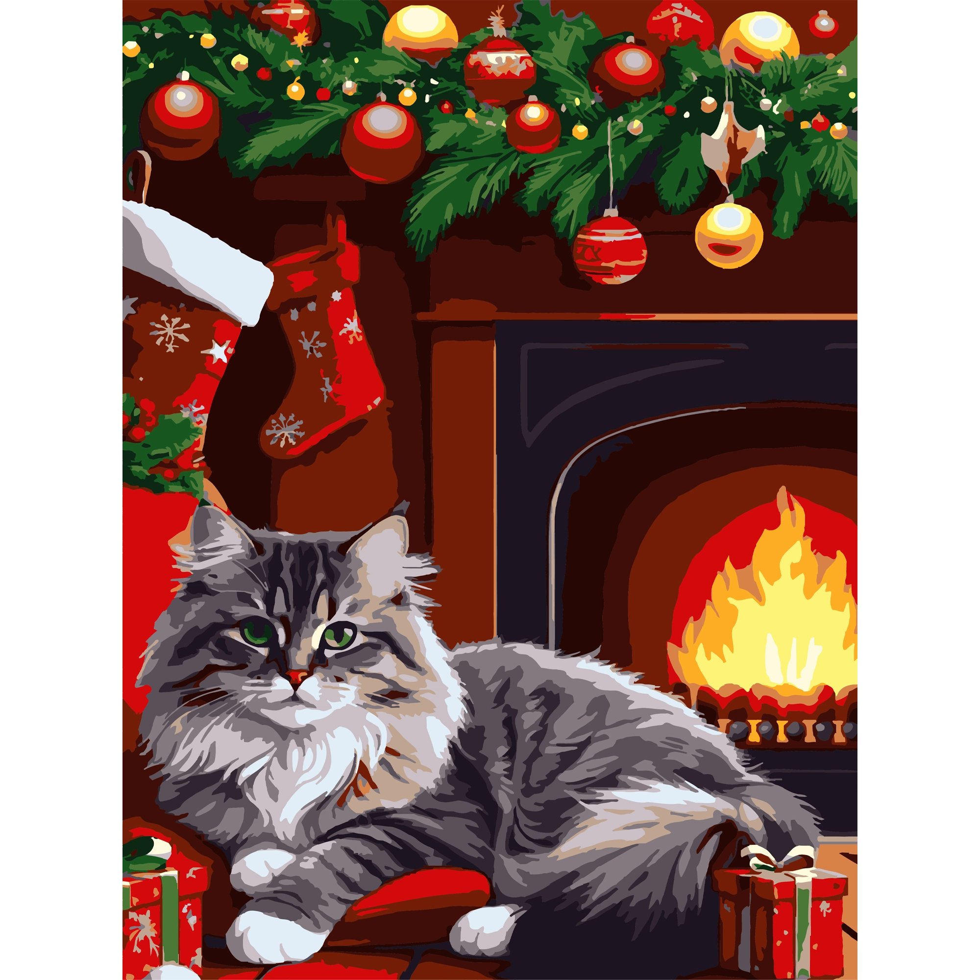 Картина по номерам Рождественский кот (30х40 см), бренду Strateg - KUBIX