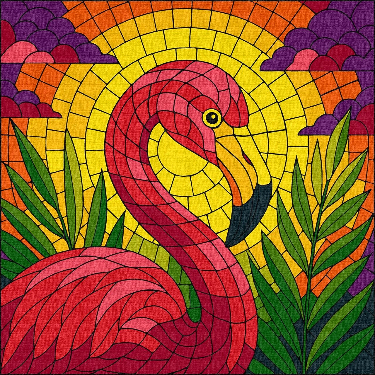 Картина по номерам Вітраж Фламінго (30х30 см), бренду Ідейка - KUBIX