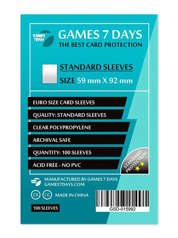 Протекторы Games7Days (59 x 92 мм) Standard Euro Size (100 шт), бренду Games 7Days - KUBIX