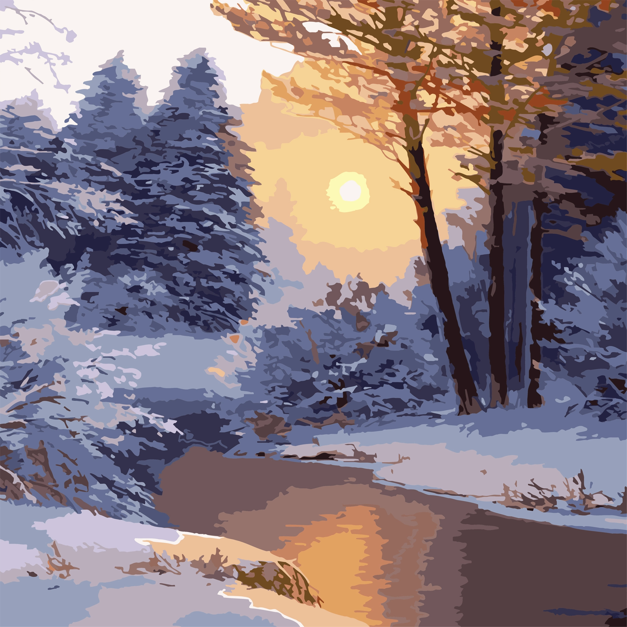 Картина за номерами Зимовий світанок (40х40 см), бренду Strateg - KUBIX