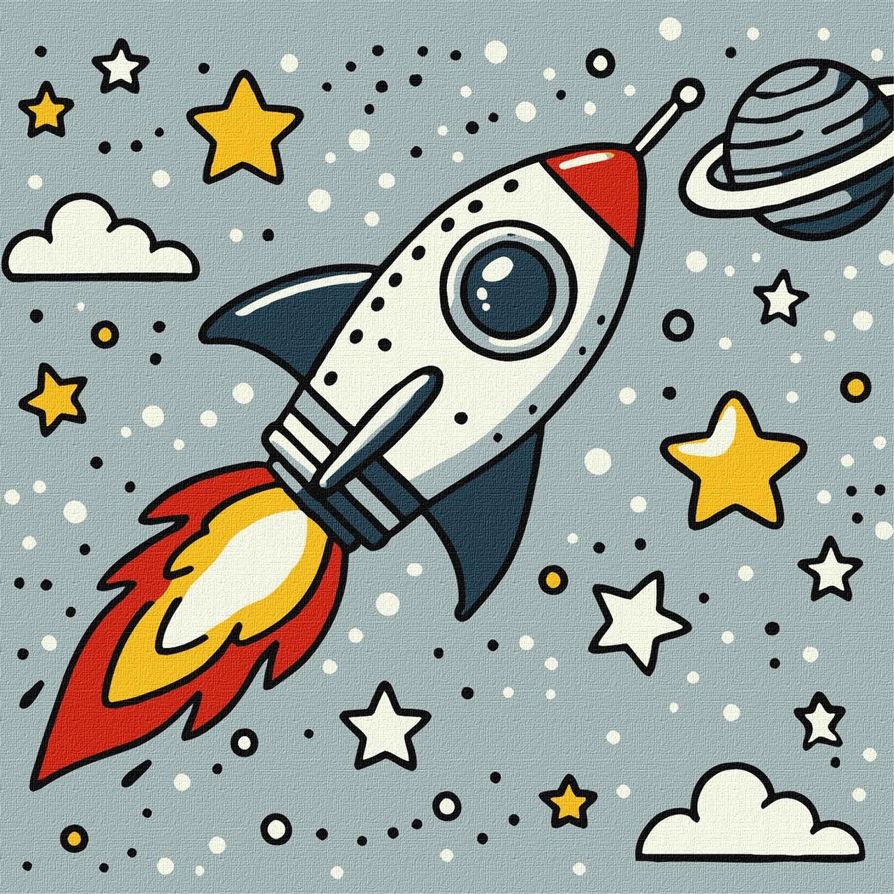 Картина по номерам Космічна ракета (25х25 см), бренду Ідейка - KUBIX