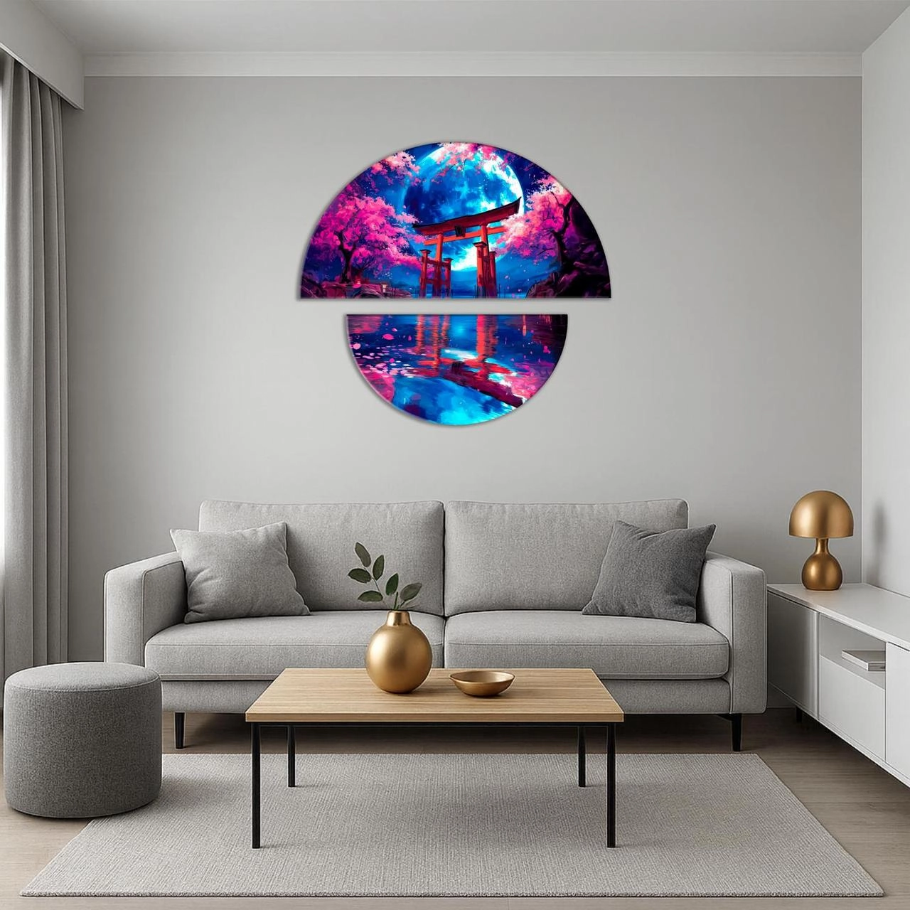 Картина по номерам Тиша японської ночі (напівкруги) (70х70 см), бренду Origami - KUBIX