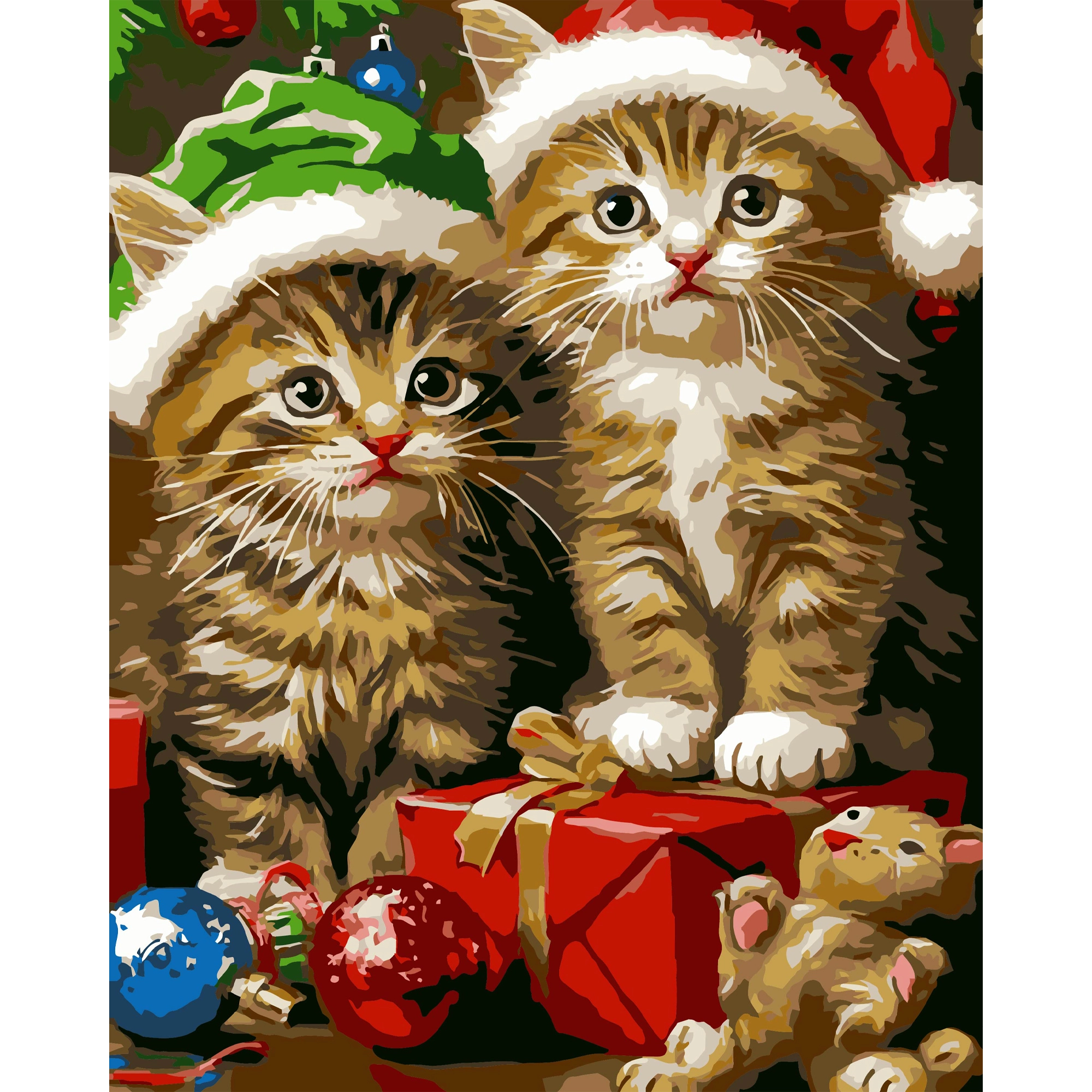 Картина за номерами Новорічні котики (40х50 см), бренду Strateg - KUBIX