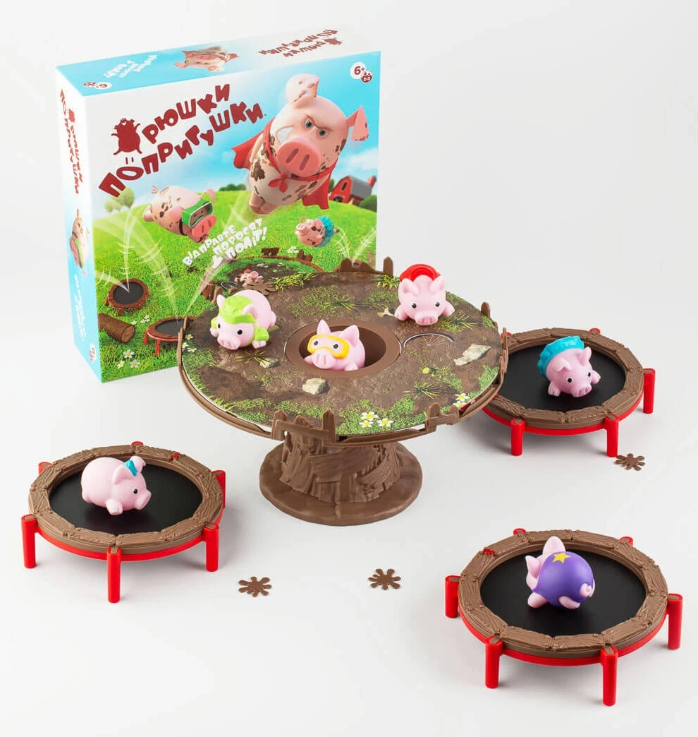 Настольная игра Хрюшки - попригушки (Pigs on Trampolines), бренду Fun Games Shop, для 2-4 гравців, час гри < 30мин. - 3 - KUBIX 
