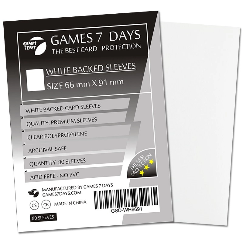 Протекторы Games7Days (66 х 91 мм / 63.5x88 мм) White Premium MTG (80 шт), бренду Games 7Days - KUBIX
