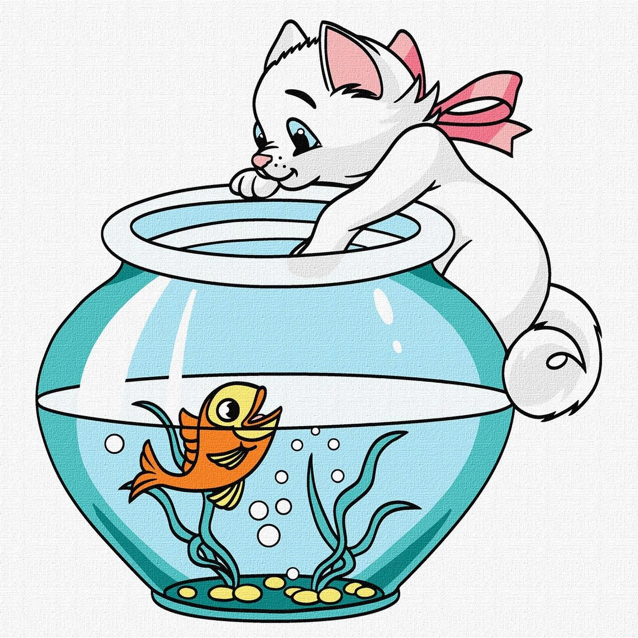 Картина по номерам Котик і акваріум (30х30 см), бренду Ідейка - KUBIX