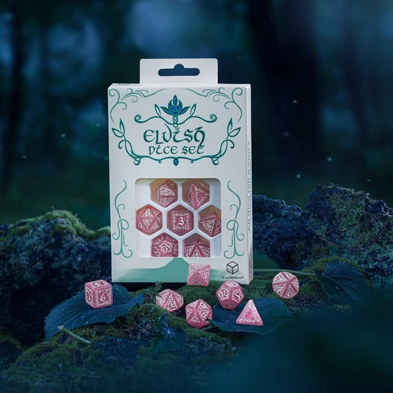 Набір кубиків Elvish Shimmering pink & White Dice Set - 3 - KUBIX 