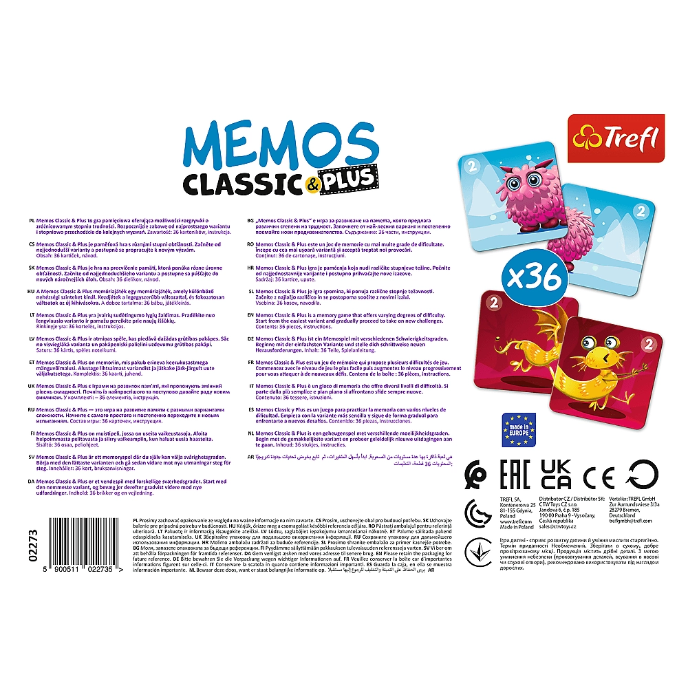Настільна гра Мемос класік: Монстрики (Memos classic & plus: Cute monsters), бренду Trefl, для 1-1 гравців - 2 - KUBIX 