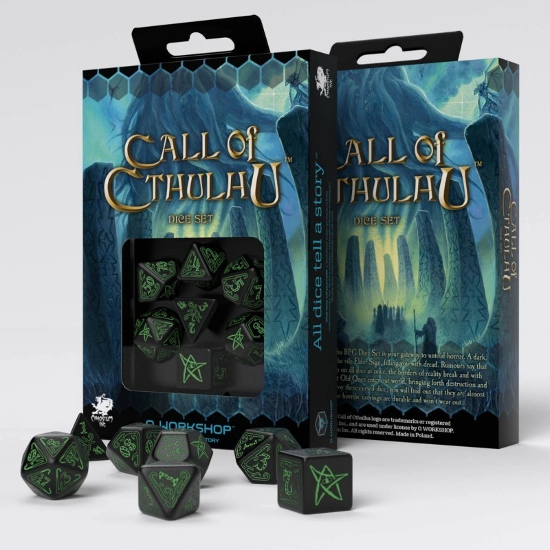Набор кубиков Call of Cthulhu Black & green Dice Set (7 шт.), бренду Q-Workshop - KUBIX
