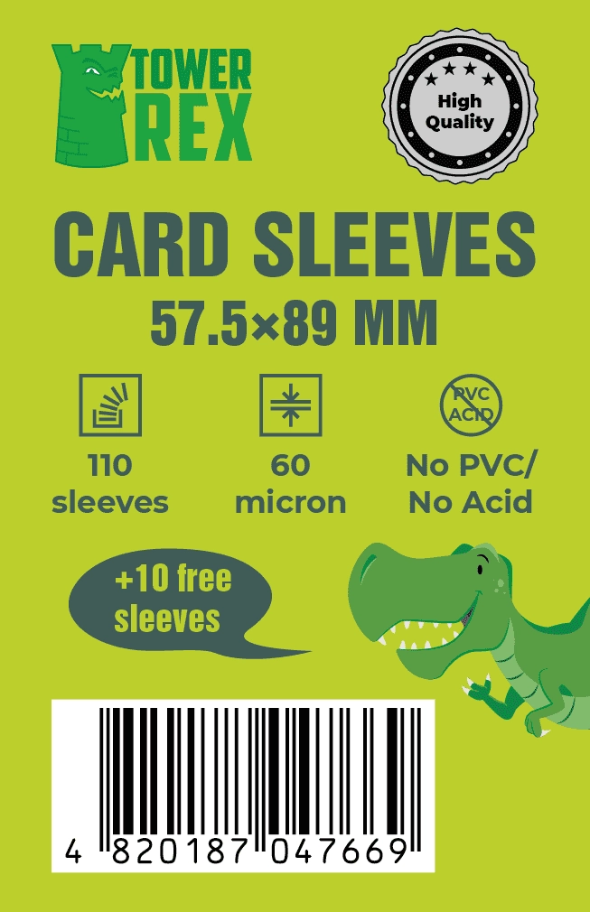 Протекторы 60 микрон 57,5*89 (Cards Sleeves 60 micron 57,5*89), бренду Tower Rex - KUBIX
