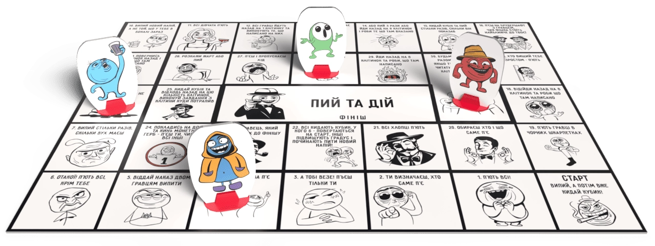 Настільна гра Пий та Дій, бренду Bombat Game, для 3-12 гравців, час гри < 30хв. - 3 - KUBIX 