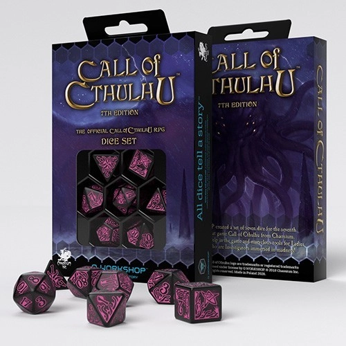 Набір кубиків Call of Cthulhu 7th Edition Black & magenta Dice Set (7шт.), бренду Q-Workshop - KUBIX