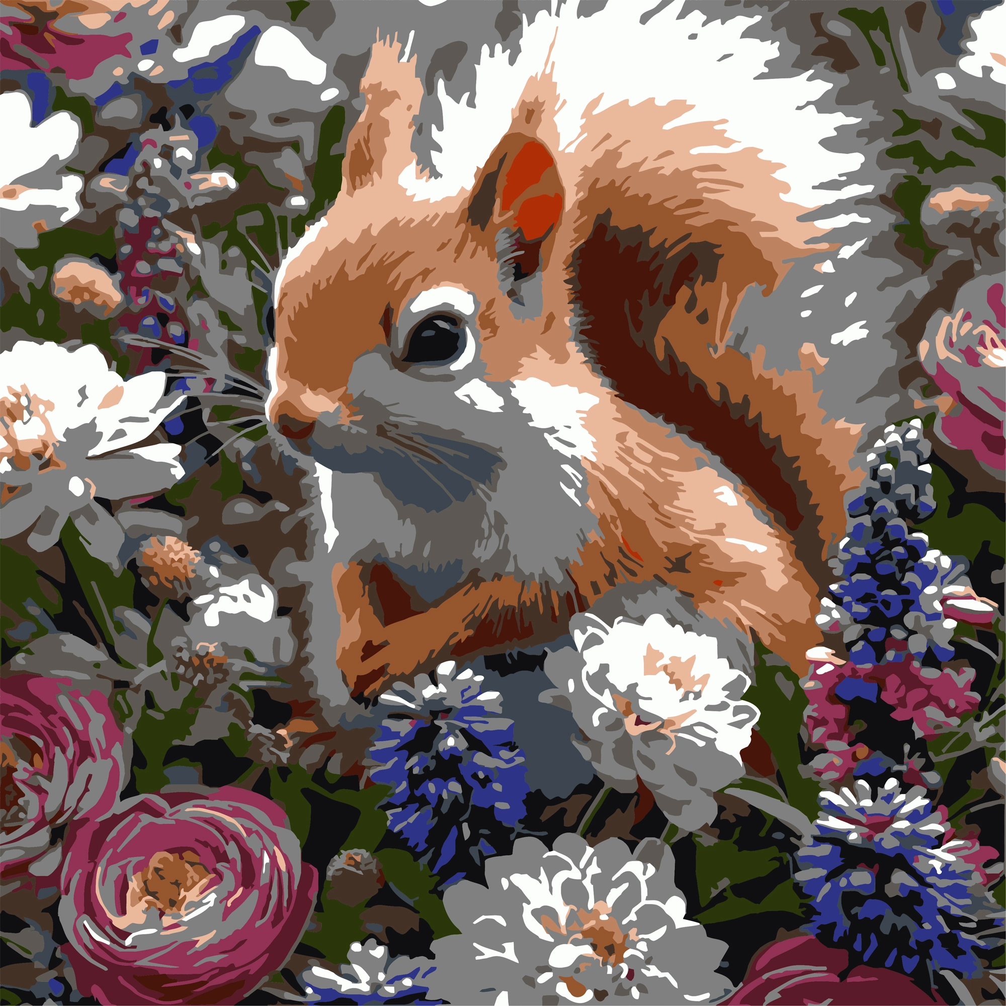 Картина по номерам Белка среди цветов (30х30 см), бренду Strateg - KUBIX