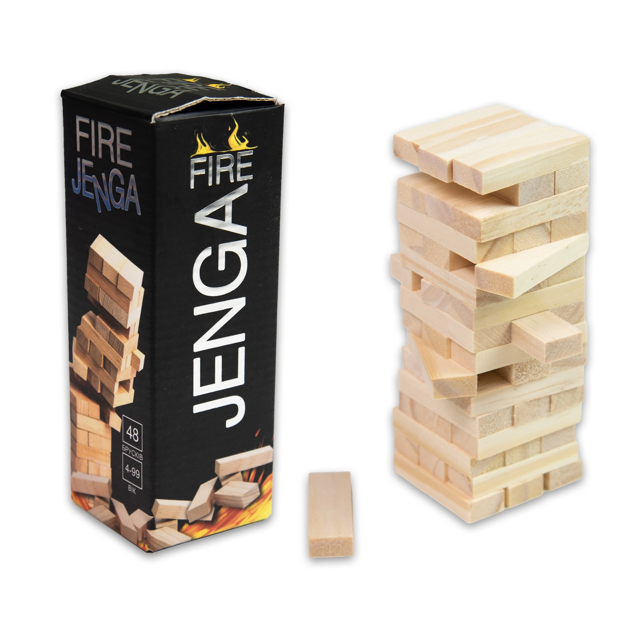 Настільна гра Вогоняна Дженга міні (Fire Jenga mini) 48 брусків, бренду Strateg, для 2-4 гравців, час гри < 30хв. - 2 - KUBIX 