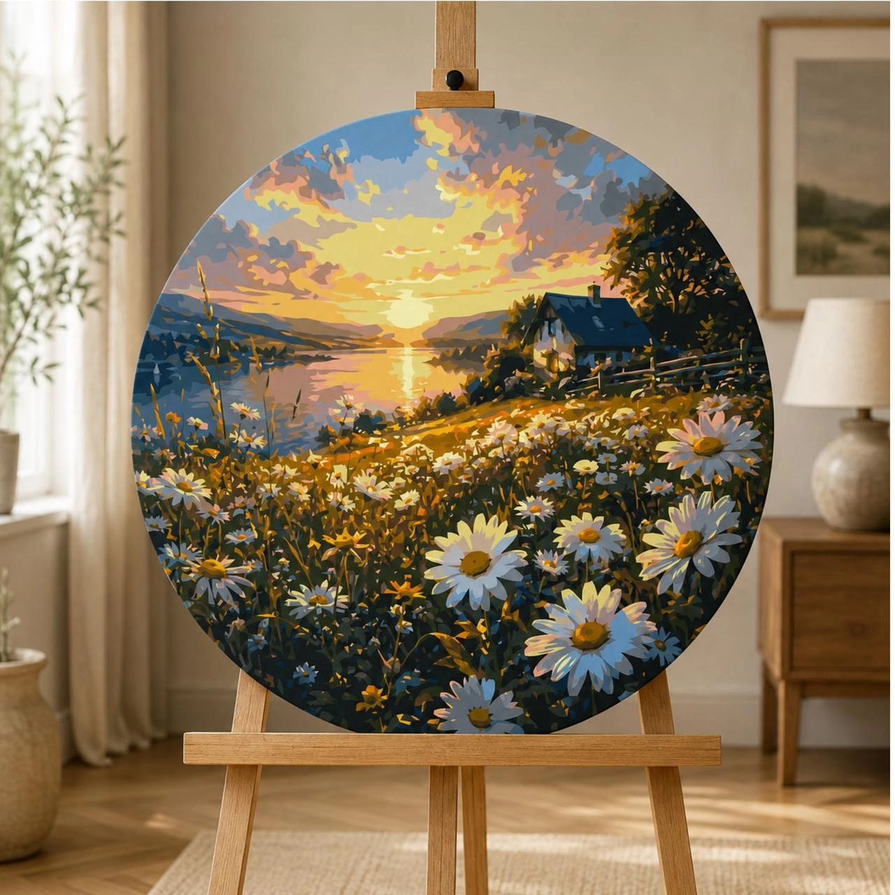 Картина по номерам Поле ромашек на закате (Ø50 см), бренду Origami - KUBIX