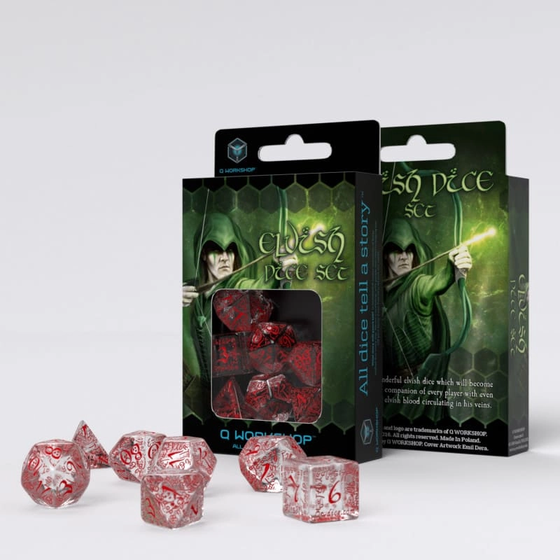 Набор кубиков Elvish Translucent & Red Dice Set (7 шт.), бренду Q-Workshop - KUBIX