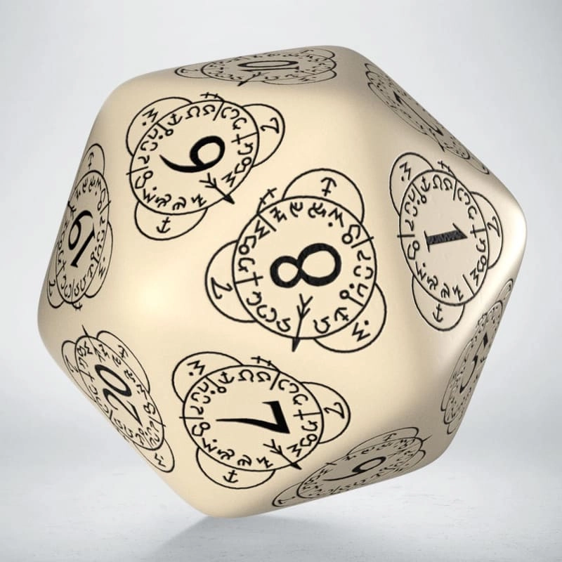 Кубик D20 Level Counter Beige & black Die, бренду Q-Workshop - KUBIX