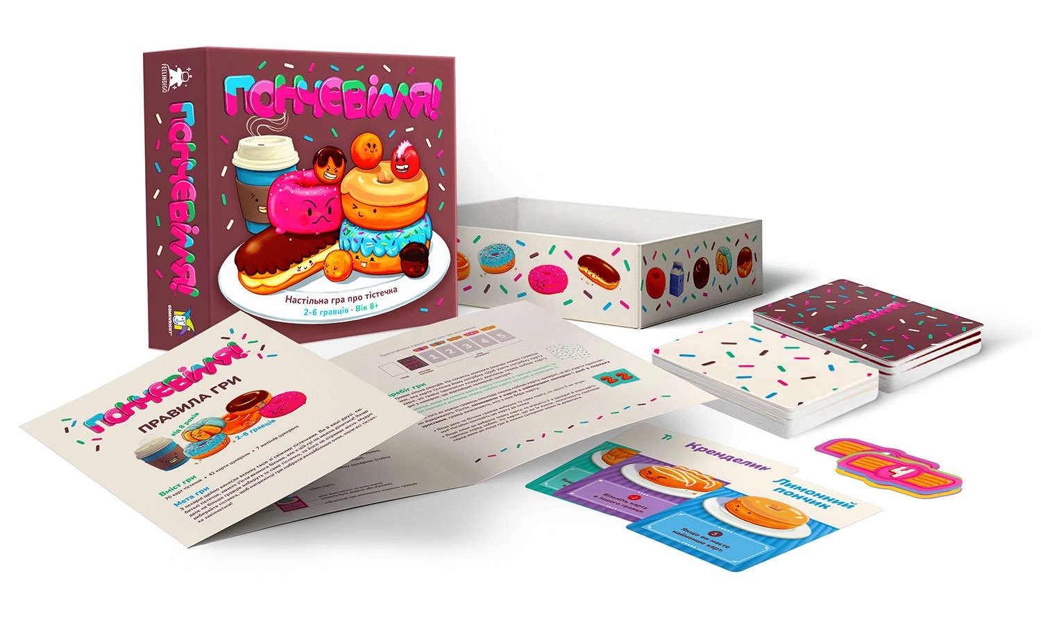 Настольная игра Пончевиль (Go Nuts For Donuts!), бренду Feelindigo, для 2-6 гравців, час гри < 30мин. - 3 - KUBIX 
