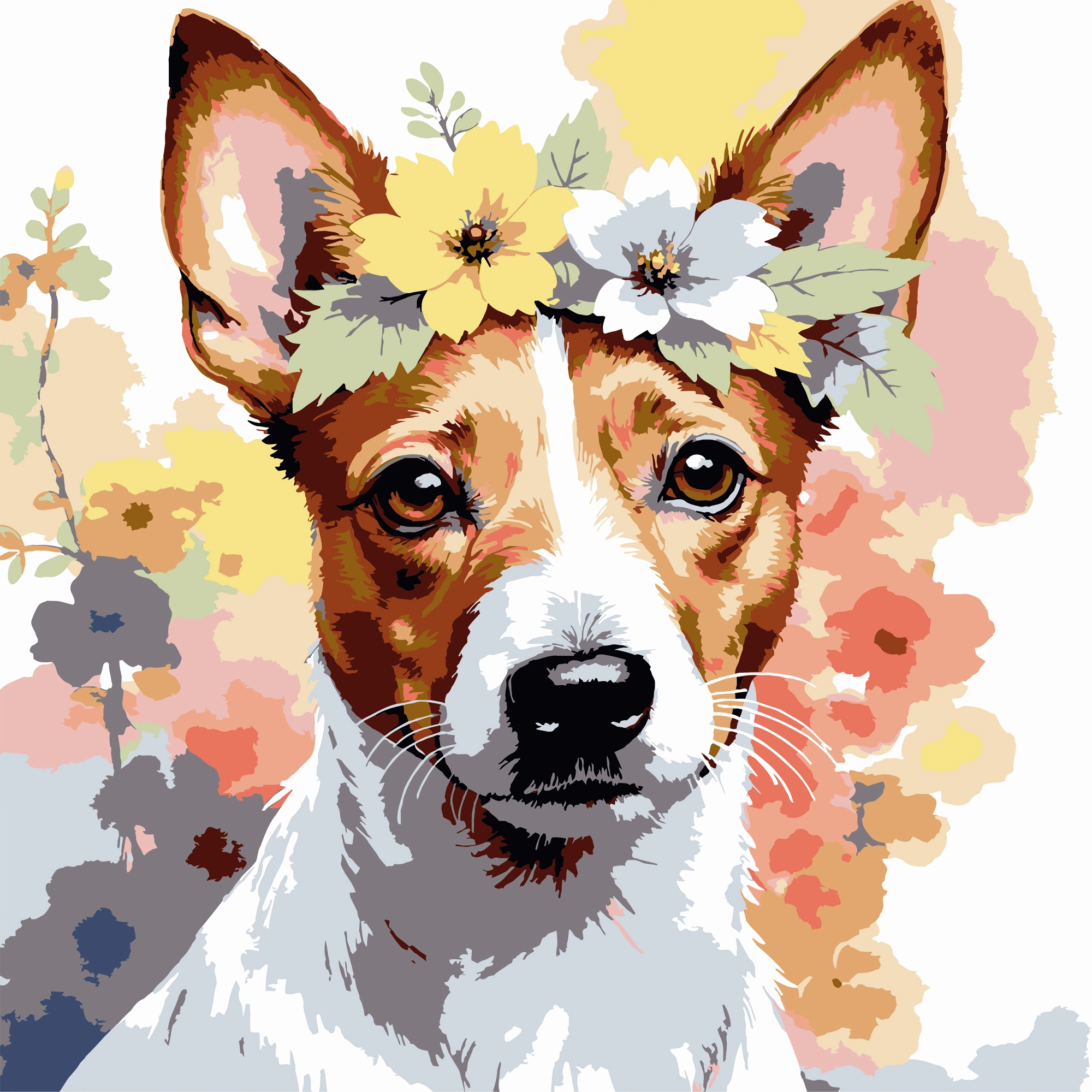 Картина за номерами Квітковий пес (30х30 см), бренду Strateg - KUBIX