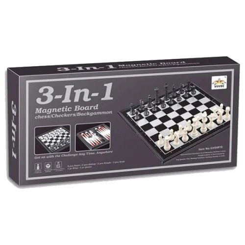 Настольная игра Шахматы 3в1, мини доска (15 х 15 см), для 2-2 гравців - KUBIX