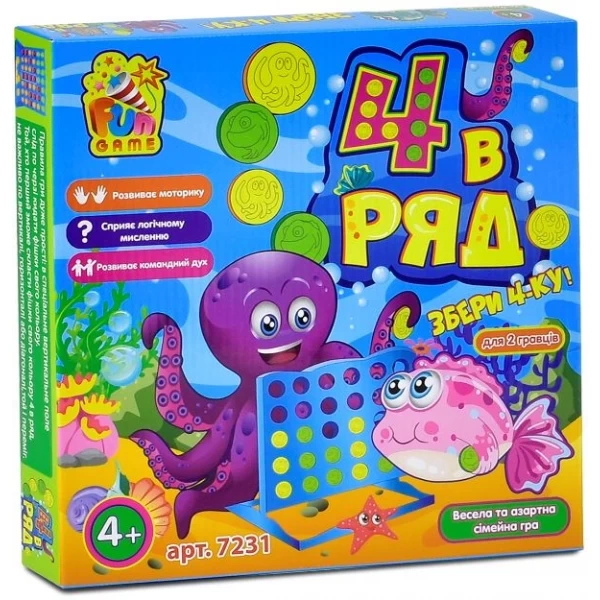 Настольная игра "4 в ряд", бренду Fun Game, для 2-2 гравців, час гри < 30мин. - KUBIX