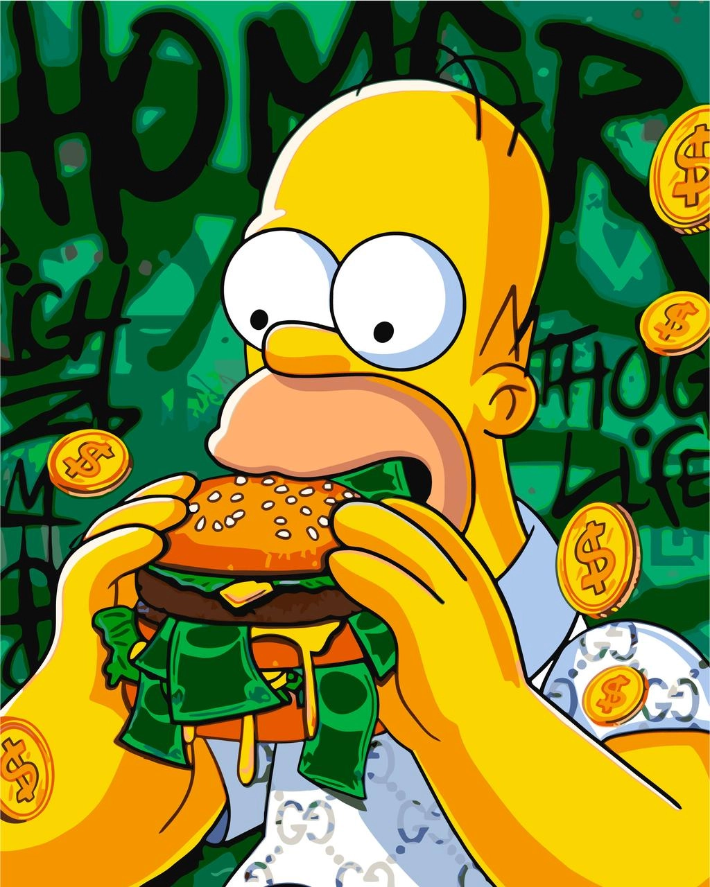 Картина по номерам Гомер з бургером (40х50 см), бренду Origami - KUBIX