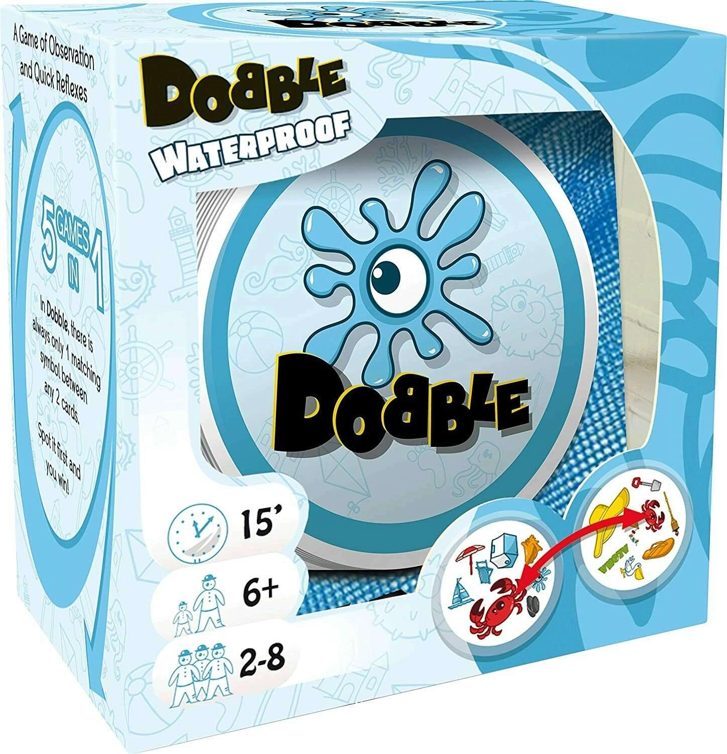 Настольная игра Доббл Водонепроникный (Dobble Waterproof), бренду Asmodee, для 2-8 гравців, час гри < 30мин. - KUBIX