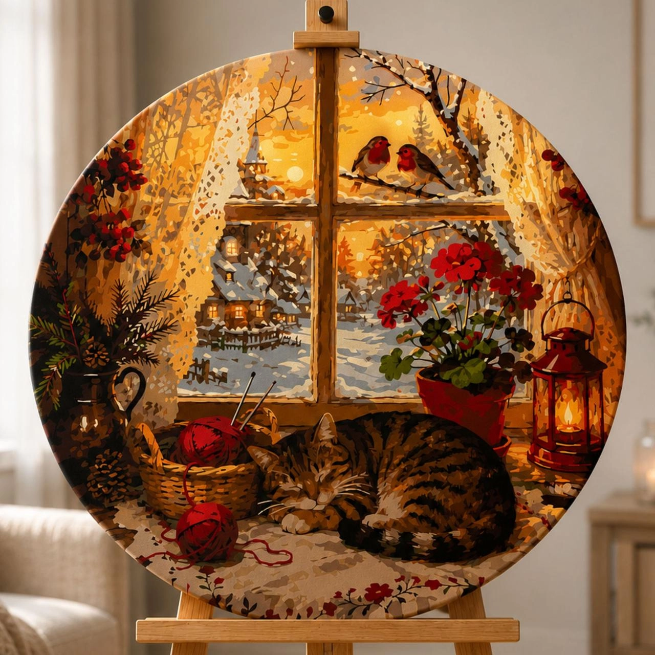 Картина за номерами Кіт біля зимового вікна (Ø45 см), бренду Origami - KUBIX