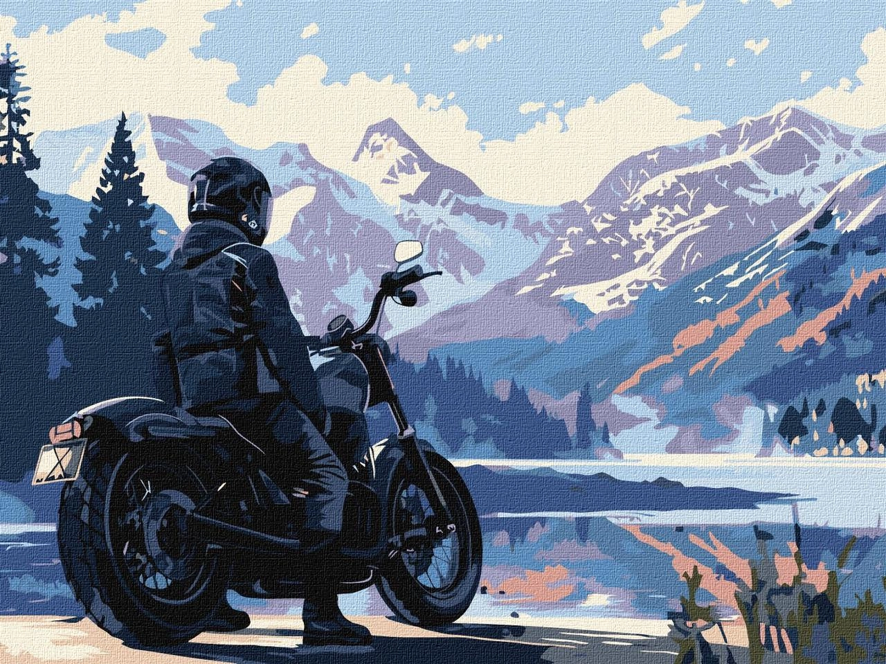 Картина по номерам Мотоциклист в горах (30х40 см), бренду Идейка - KUBIX