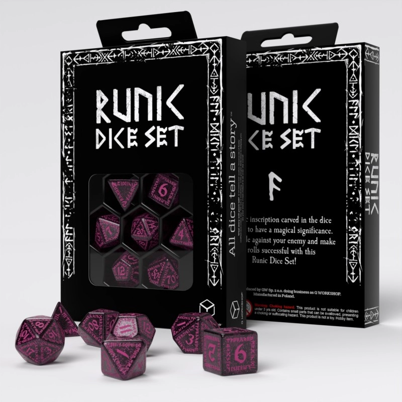 Набір кубиків Runic Shimmering black with magenta Dice Set, бренду Q-Workshop - KUBIX