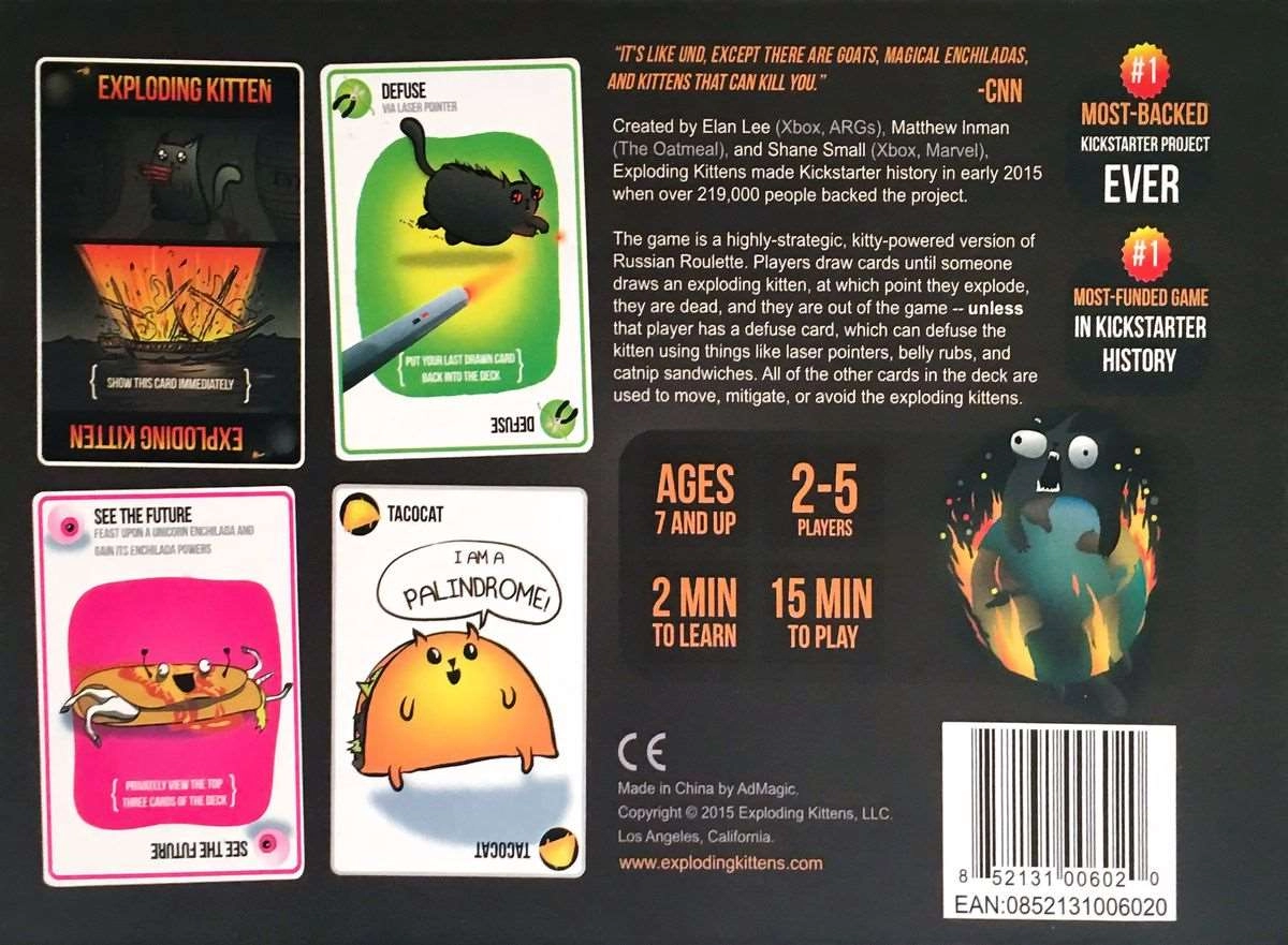 Настільна гра Вибухові кошенята (Exploding Kittens) (EN), бренду Exploding Kittens, для 2-5 гравців, час гри < 30хв. - 2 - KUBIX 