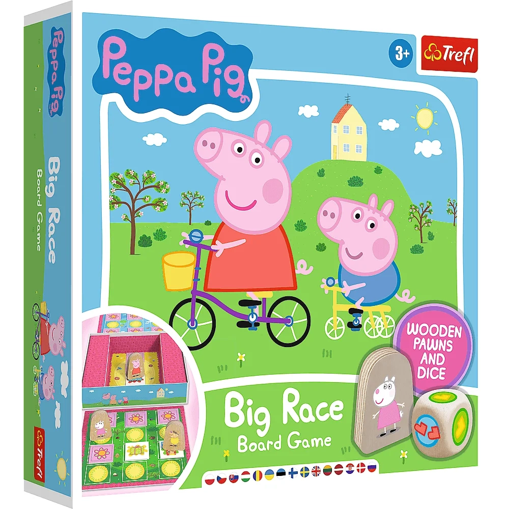 Настольная игра Большие гонки. Свинка Пеппа (Big Race. Peppa Pig), бренду Trefl, для 2-3 гравців, час гри < 30мин. - KUBIX