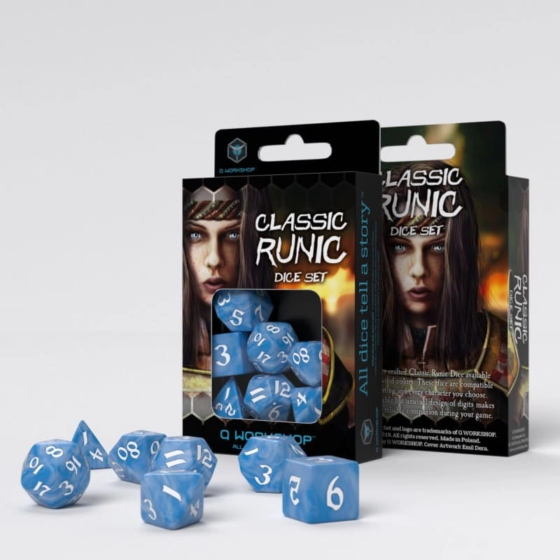 Набір кубиків Classic Runic Glacier & White Dice Set, бренду Q-Workshop - KUBIX