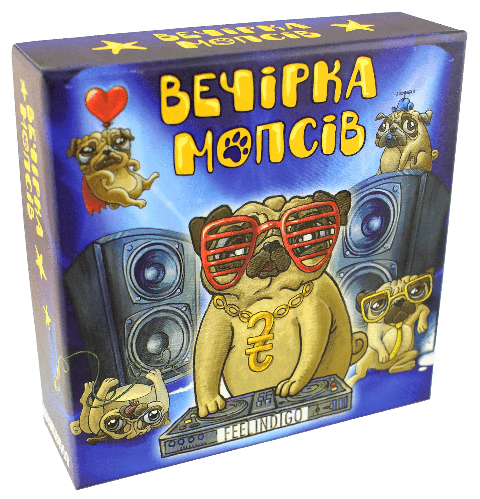Настольная игра Вечеринка мопсов, бренду Feelindigo, для 2-5 гравців, час гри < 30мин. - KUBIX