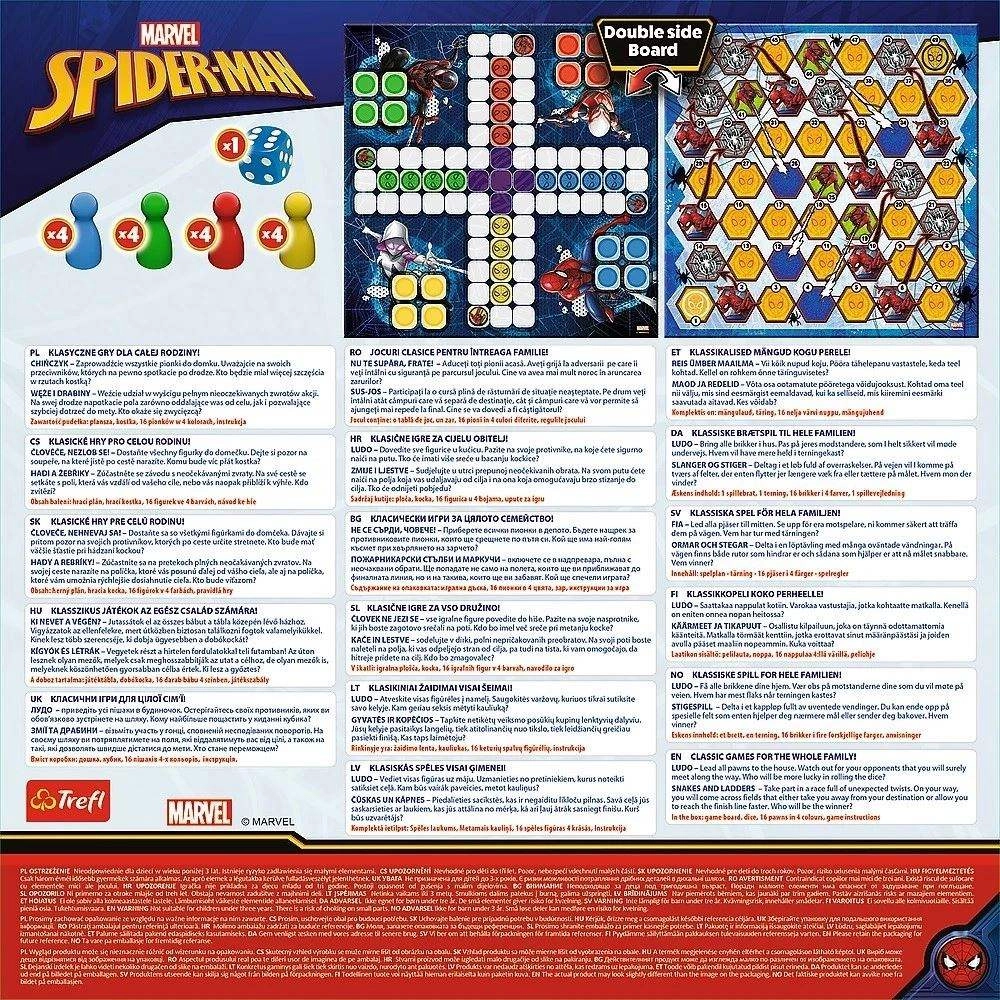 Настольная игра Человек-Паук Marvel: Лудо + Змеи и Лестницы 2 в 1 (Marvel. Spider-Man: Ludo 2 in 1), бренду Trefl, для 1-4 гравців, час гри < 30мин. - 2 - KUBIX 