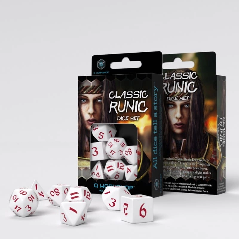 Набір кубиків Classic Runic White & red Dice Set (7шт.), бренду Q-Workshop - KUBIX
