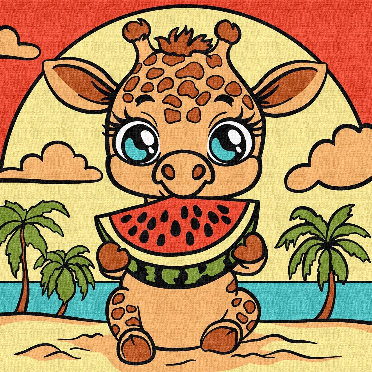 Картина по номерам Жираф и арбуз (25х25 см), бренду Идейка - KUBIX