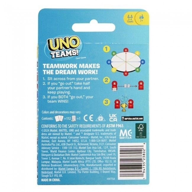 Настільна гра UNO Teams (Уно Команди), бренду Mattel, для 4-8 гравців, час гри < 30хв. - 2 - KUBIX 